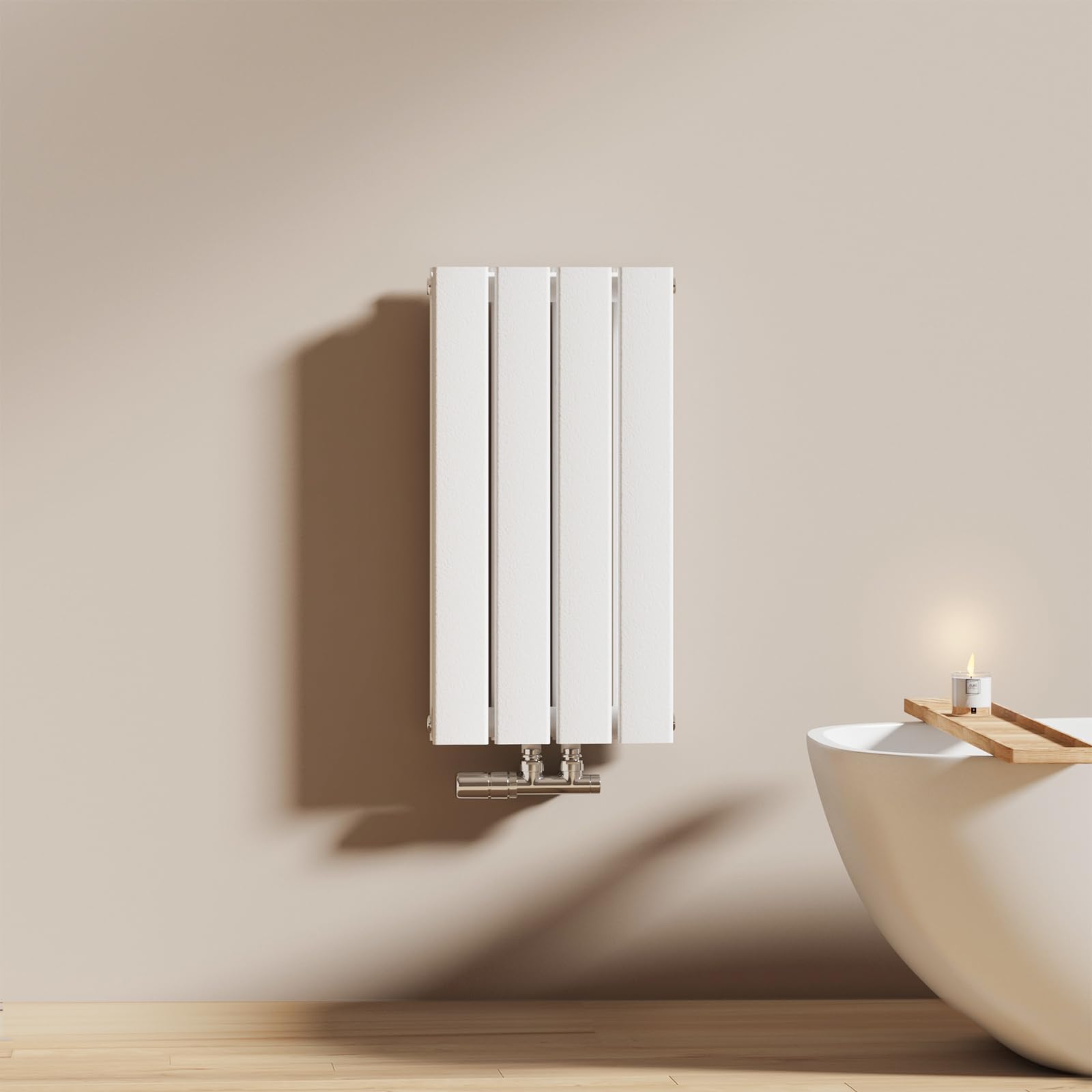 EMKE Radiateur à Eau Chaude 60x30 cm, Radiateur plat Double couche connexion centrale, Montage mural vertical design, Blanc