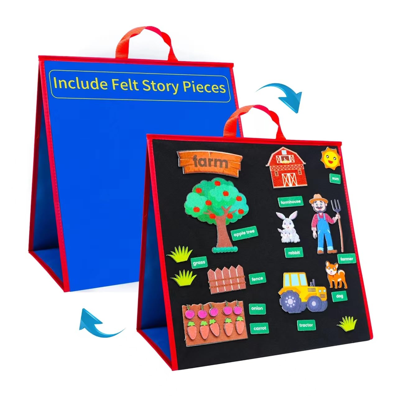 Foldable Felt Board for Toddlers, Flannel Board Stories for Preschool, Farm Animal Story Learning Double-Side Stand Felt Board Story Sets for Kids Playtime Activity (Including Animal Felt)