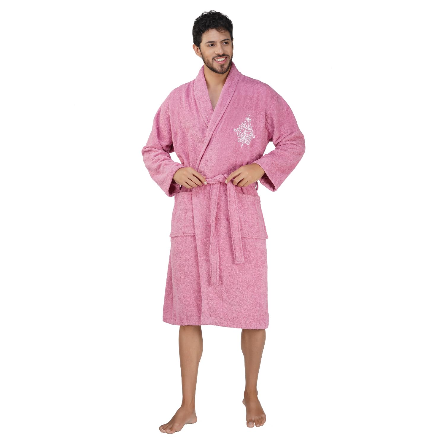 Rangoli Royal Bamboo Premium Bathrobe For Men | Ultra Soft Bamboo Yarn Lightweight Bathing Robes | 460 GSM Highly Absorbent & Quick Drying Luxurious Bath Gown | Knee Length Bath Robe - Purple
