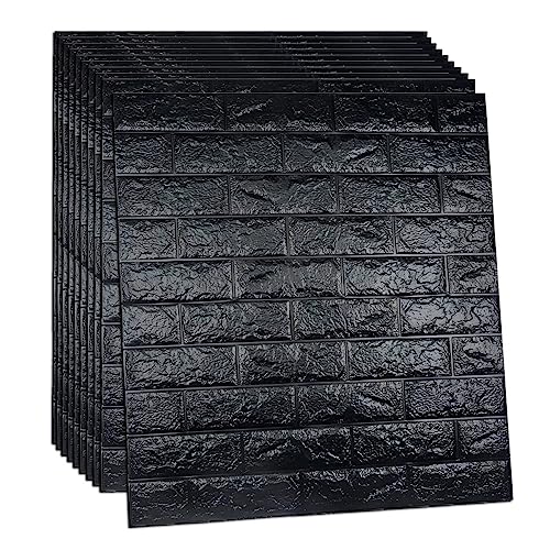Image of STL Brick Wallpaper - Self Adhesive Pe Foam Brick Design 3D Wall Stickers /Diy Wallpaper For Home Hotel Living Room Bedroom & Cafe ( 70 X 77 Cm, Appx. 5.8Sq Feet) (Black)