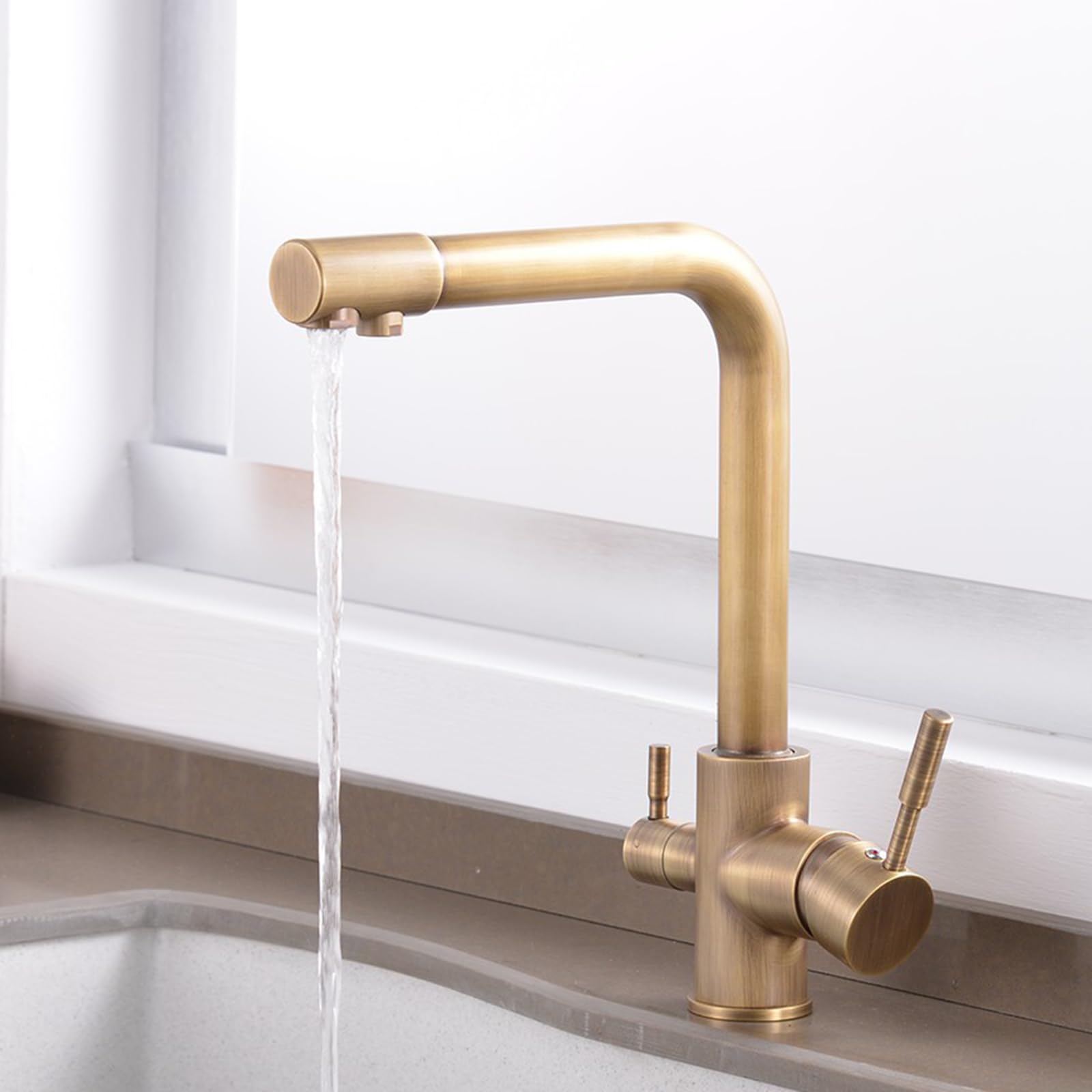 ZYCHSJXA 3 Way Kitchen Mixer Tap Taps Brass 2 Handles-Antique