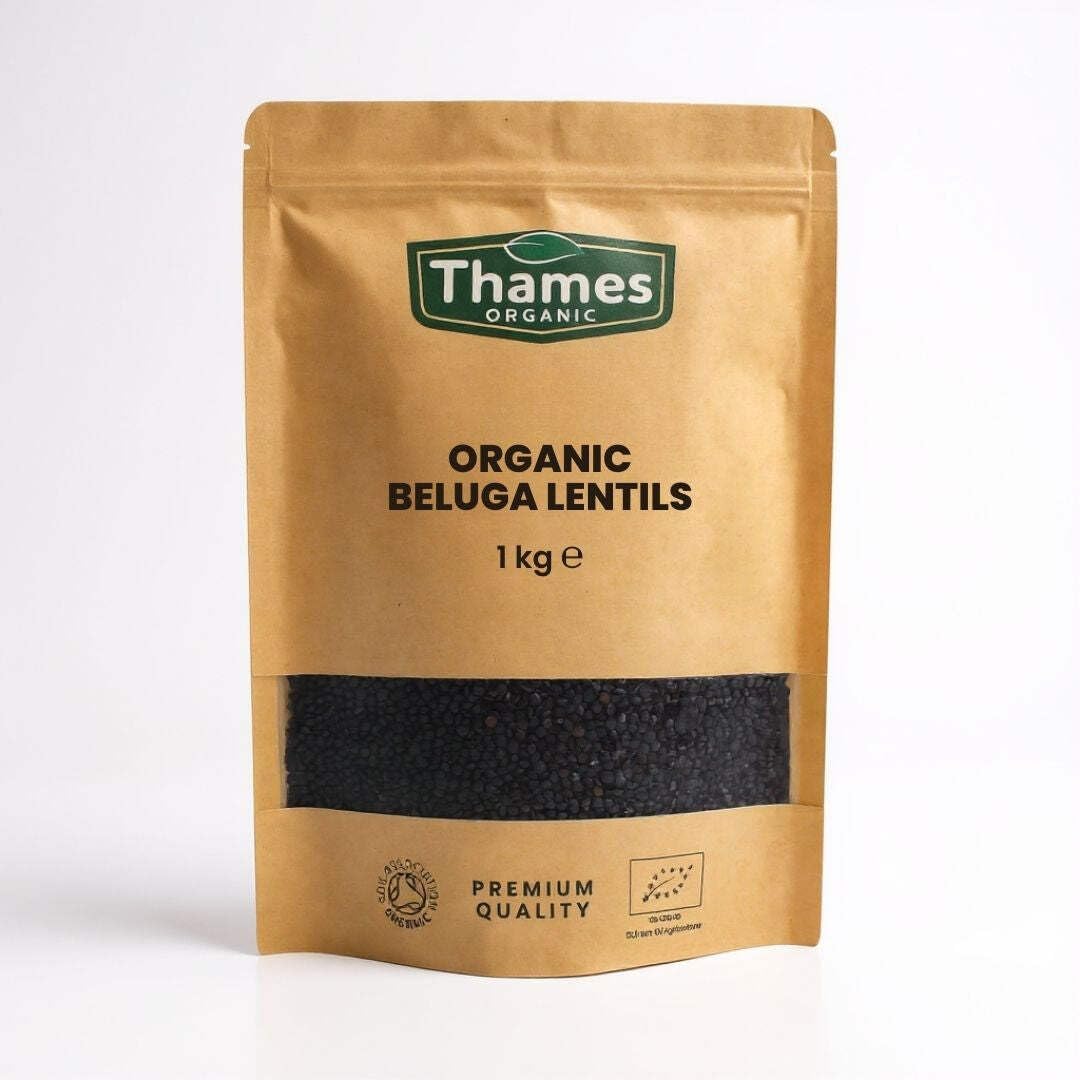 Organic Beluga Lentils 1kg - No Additives, No Preservatives, Raw, Vegan, GMO-Free, Certified Organic - Perfect for Soups, Salads, Meals - Thames Organic