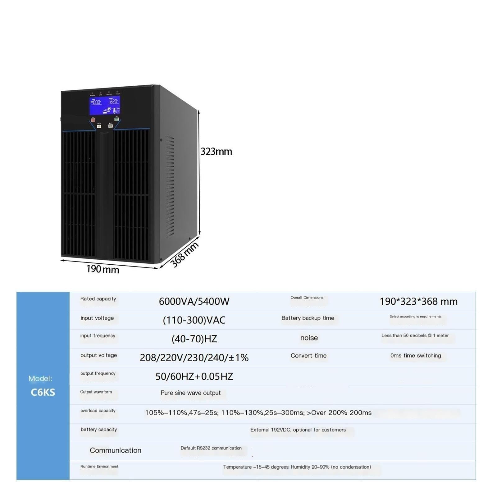 UPS 6KVA 5400W En Línea Sin Batería 220V