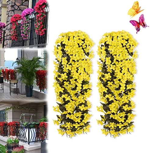 Mixdameny Vivid Artificial Hanging Orchid Bunch, Silk Long Hanging Bush Flowers String, Fake Violet Flower Wall Hanging Garland, for Garden Wedding Home Party Indoor Outdoor Decor (Yellow)