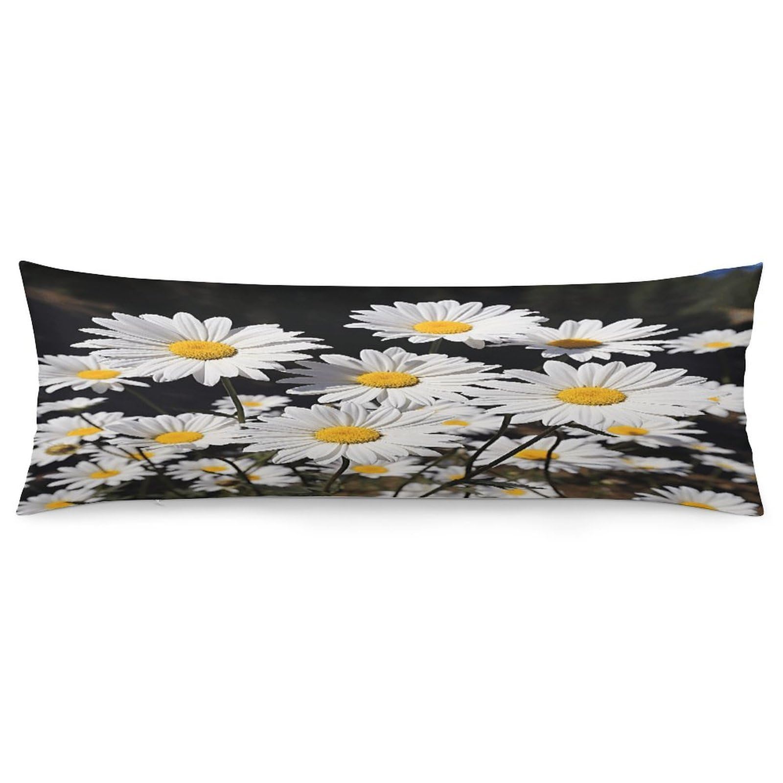 White Daisy Body Pillow Cover Super Soft and Cozy Body Pillowcase Long Side Hidden Zipper Pillow Cases Breathable & Cozy Pillows Case Cover for Fall Winter 19x53 in