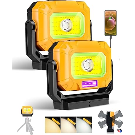 Pack of 2 Magnetic LED Work Light: 1500 Lumens of Portable Illumination