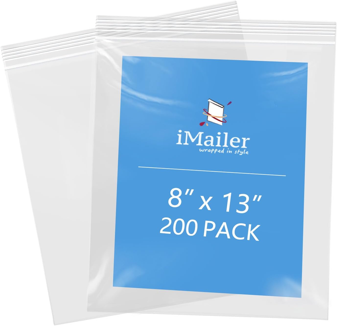 iMailer- 8" x 13" 200 Pack- 2 Mil Resealable Zip Bags- Clear Plastic Bags with Zip Top Lock for Storage, Organizing, Crafts, Travel