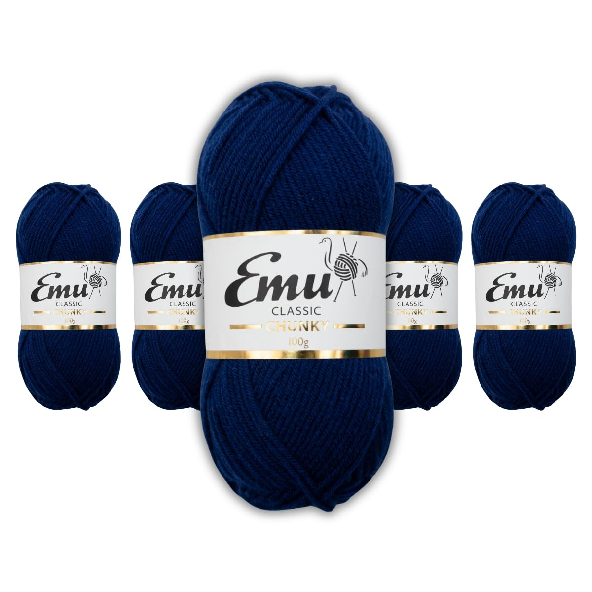 Emu Classic Chunky Acrylic Yarn 100g Balls 164m, Pack of 5, Navy - 134