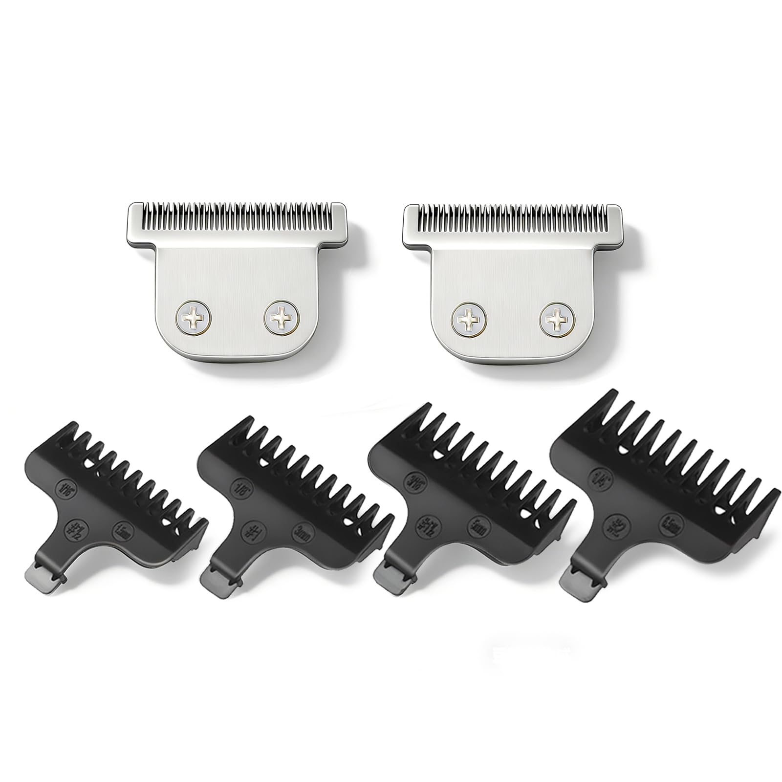 2 Detachable 40mm T-Blades with 4 Guard Combs (1.5mm 3mm 5mm 6.5mm)-Compatible with Wahl Trimmer Models 9864, 9864SS, 9818, 9888, 9867, 9816, WSS3L, SS2L& More