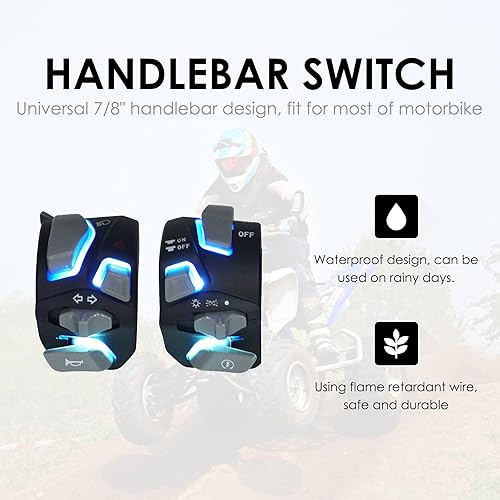 Miniatura 2 de Interruptores de motocicleta de 78 "Interruptor de luz LED azul para el botón de bocina señal de giro eléctrico de la lámpara de niebla luz de