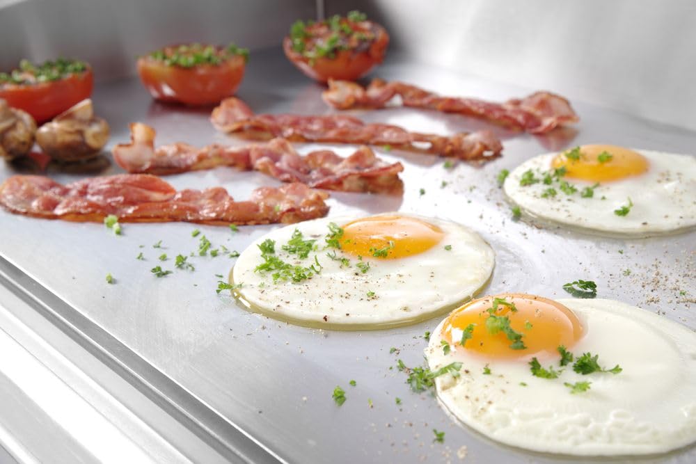HENDI Plancha de asar eléctrica lisa, grill parrilla con bandeja de goteo extraíble, temperatura regulable hasta 300°C, 230V, 2400W, 550x380x(H)240mm, acero inoxidable
