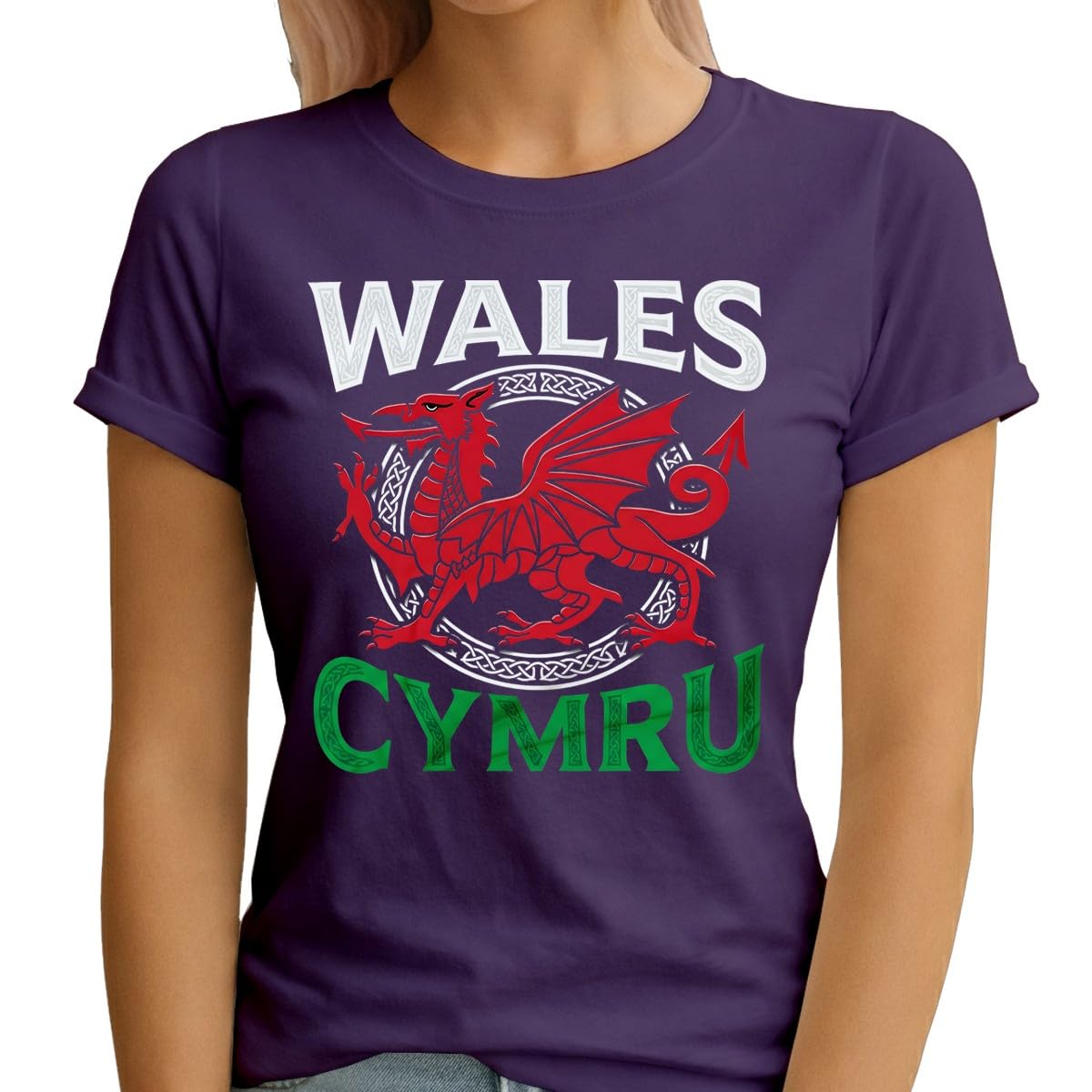 Wales Cymru Womens T Shirt Welsh Rugby Football Supporter Clothing St Davids Day Themed Apparel M (12) Purple