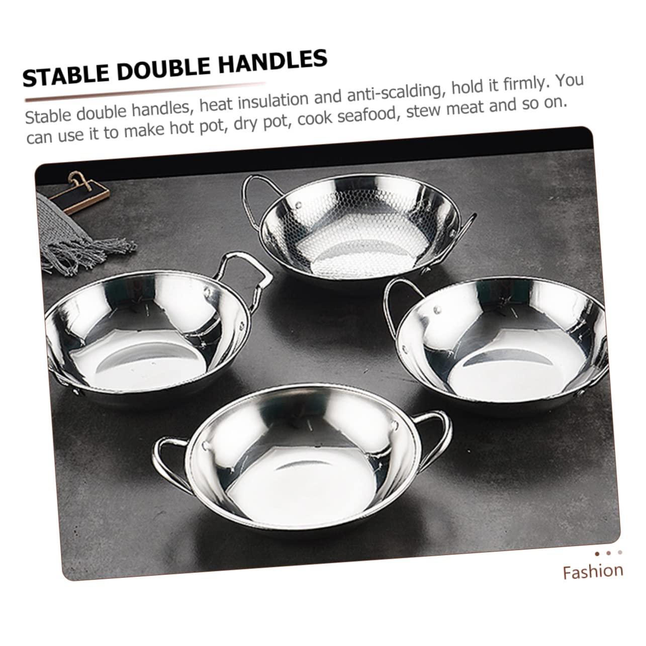 Plancha redonda de uso diario Sartén de cocina Sartén de cocina Utensilios de cocina para restaurante Utensilios de cocina de acero inoxidable Olla de cocina Olla de cocina de doble asa Sartén de 3