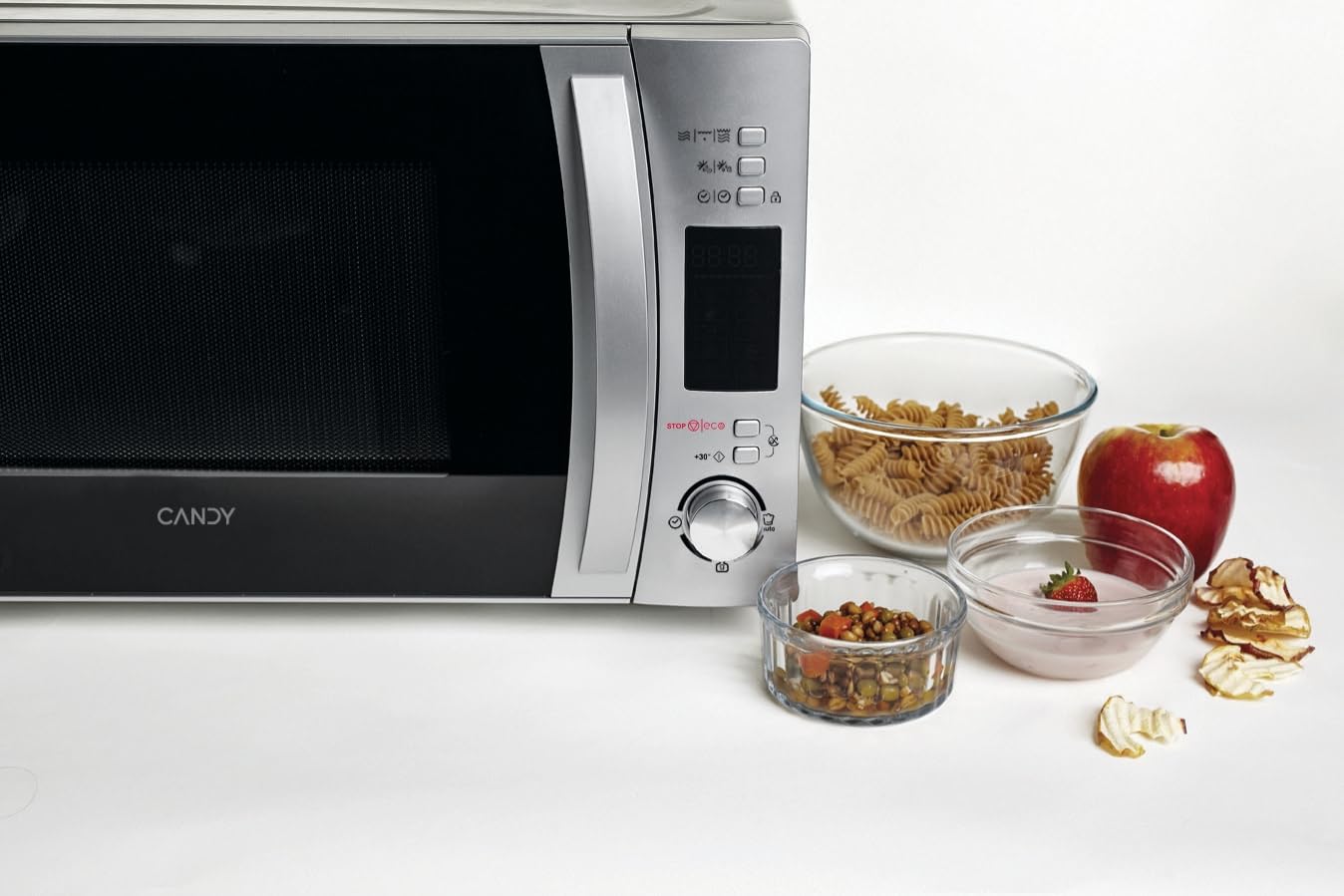 Candy COOKinAPP Forno a Microonde con Grill, 20 Litri, 700W, 40 Programmi, App Simply-Fi, Funzione Defrost e Start Express, Child Lock, Libera Installazione, 44 x 35,75 x 25,9 cm, Argento - CMXG20DS