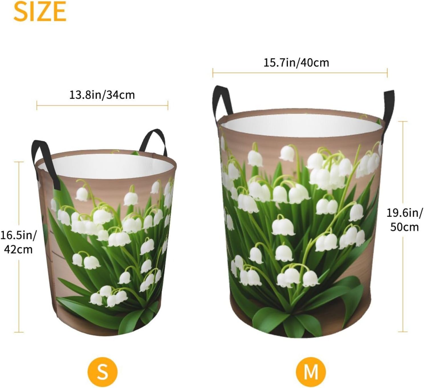 (Lilies of the Valley) Collapsible Laundry Baskets with Handles Waterproof 19.6 x 15.7 in Laundry Hampers Blanket Toy Storage Basket Laundry Room Organization