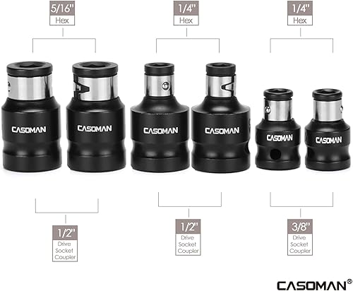 Miniatura 2 de CASOMAN Juego de adaptadores de dados de broca -14" x 38" Dr. 14" x 12" Dr., 516" * 12" Dr., 14-Inch Dr. Hex Power Bit Holder & 516" 14" Dr.Hex