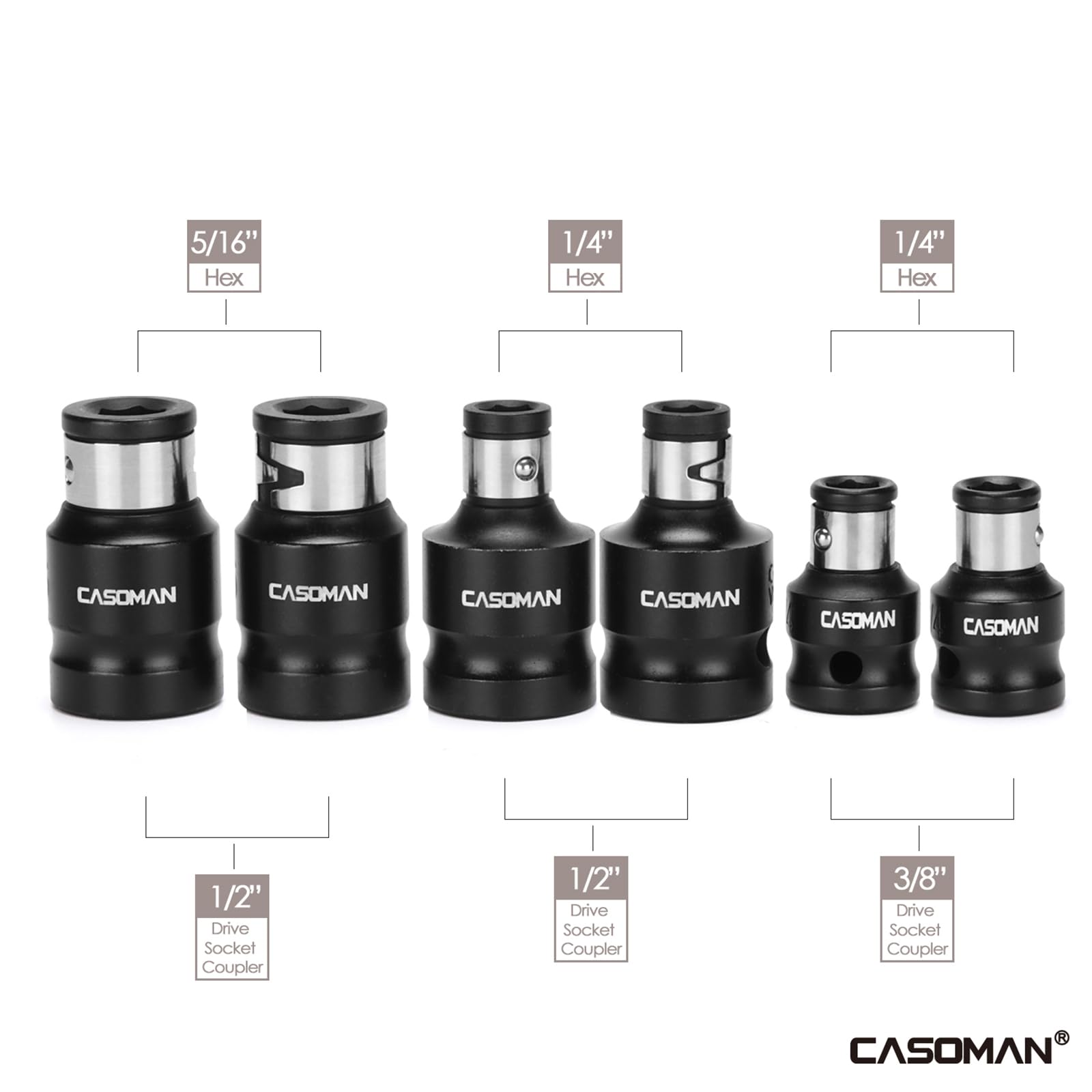 CASOMAN Bit Socket Adapter Set - 6 Piece Impact -2