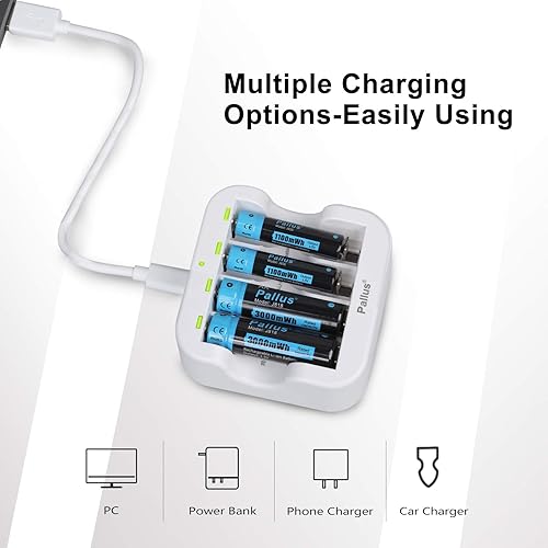 Miniatura 4 de Baterías de litio recargables AA AAA, paquete de 4 baterías AA de iones de litio de 3000 mWh y 4 baterías de litio AAA de 1100 mWh con cargador