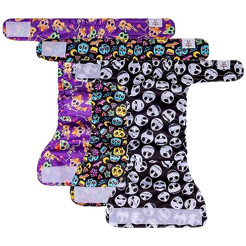 Image of CuteBone Washable Halloween Dog Diapers Female No Tail Hole 3 Pack Reusable Doggie Period Training Pants for Docked-Tail Frenchie French Bulldog Boston Terrier Without Tail WWD09XS