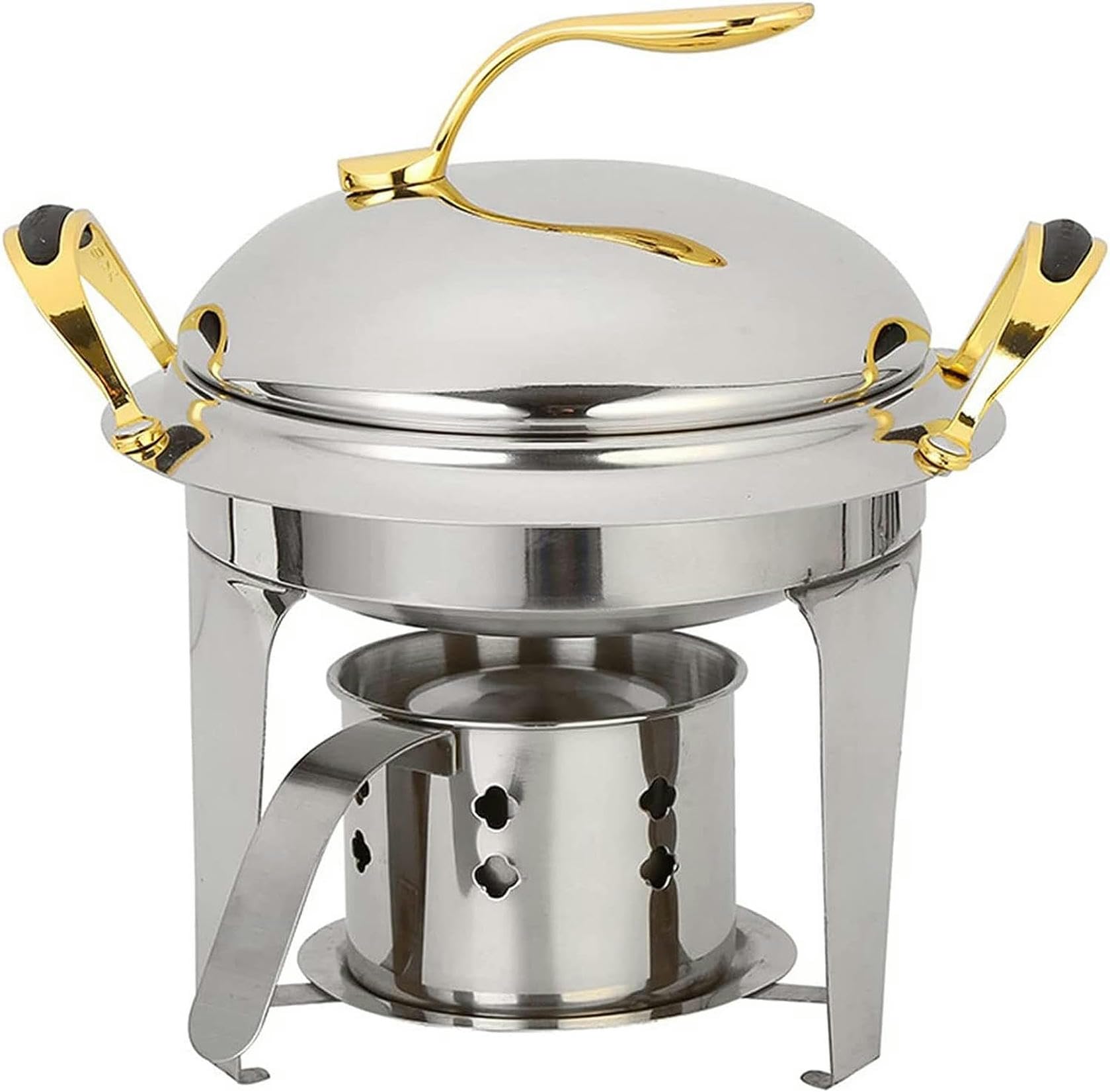 Chafing Dish in Acciaio Inossidabile per Uso Domestico,Set Scaldavivande Rotondo per Buffet con Teglia per Alimenti,Coperchio E Porta-Combustibile,per Buffet/Matrimoni