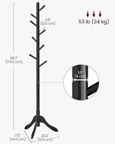 Miniatura 7 de VASAGLE Perchero de madera maciza, perchero de pie independiente, perchero en forma de árbol con 8 ganchos, 3 opciones de altura, para ropa,