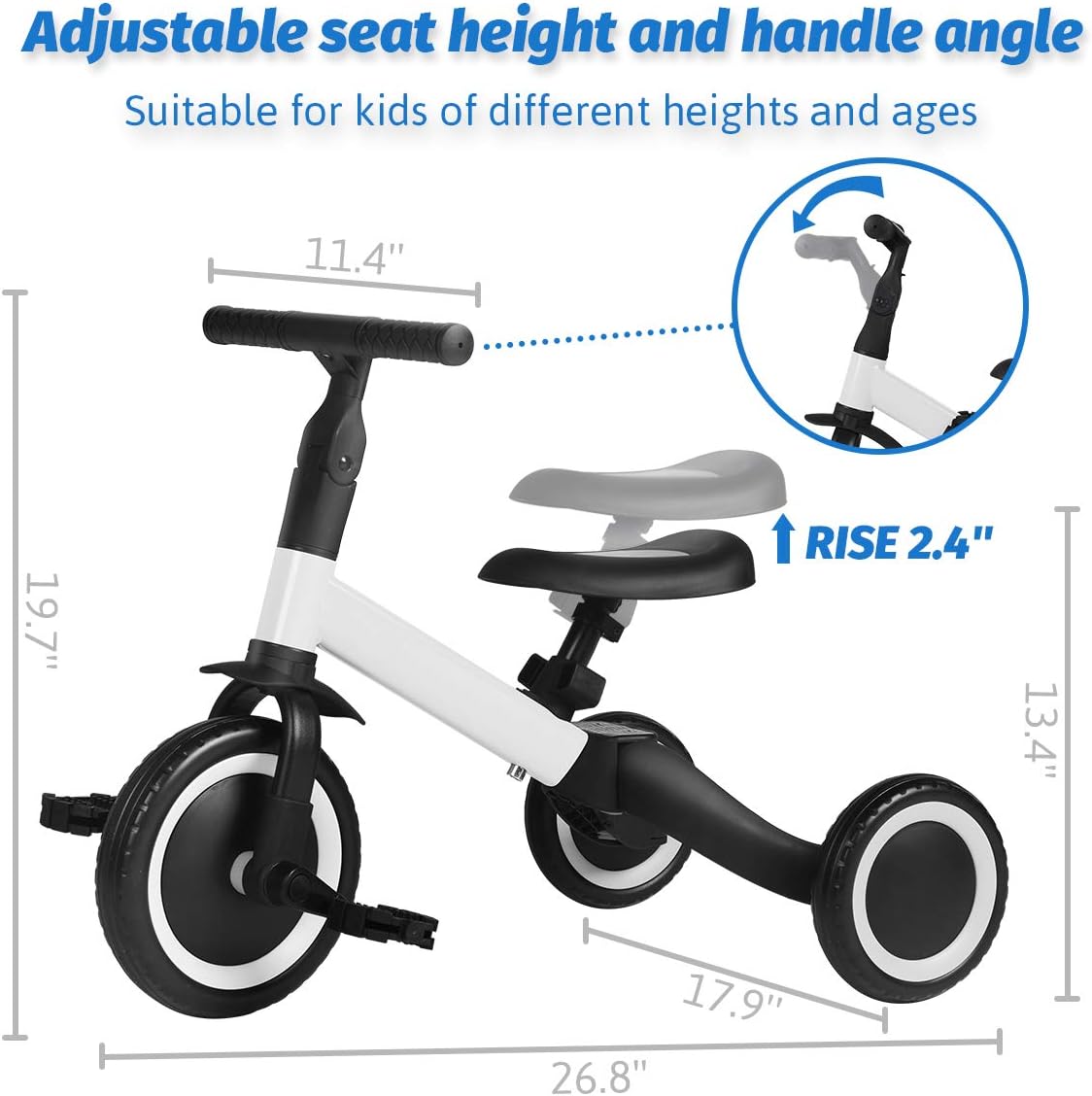 Parker 3 in 1 Kids Trike for Children 1-3 Years Old Kids Tricycle Boys Girls Baby Balance Bike 2 Wheels for Toddlers Tricycle with Removable Pedals (White)… : Sports & Outdoors