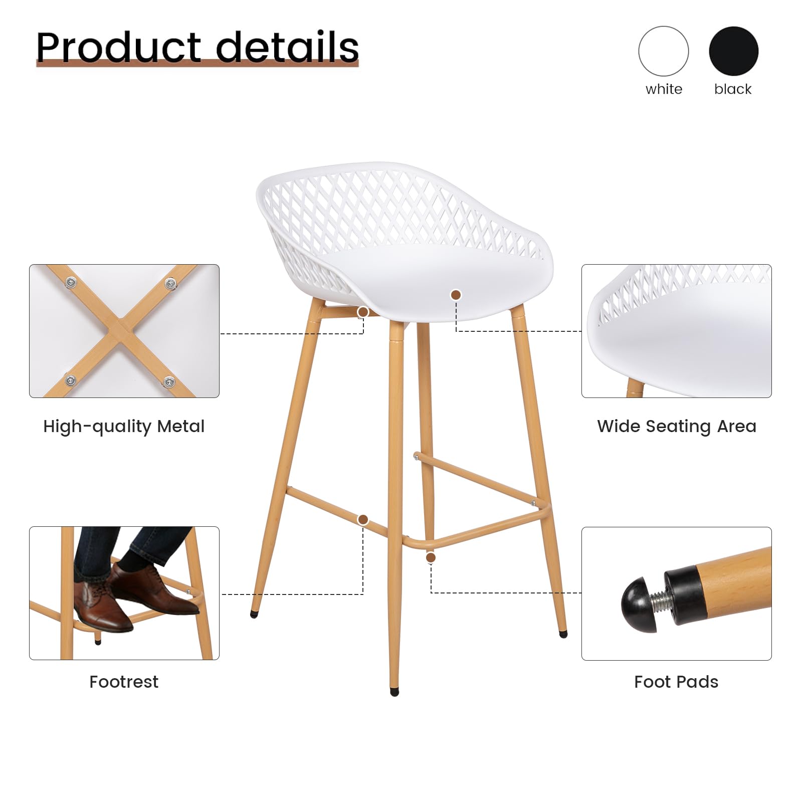 Tavolo da cucina con sedie, rovere scuro + 4 sgabelli alti bianchi | Set sala da pranzo (tavolo con 4 sedie), tavolo bar con vano contenitore per cucine, sale da pranzo e bar