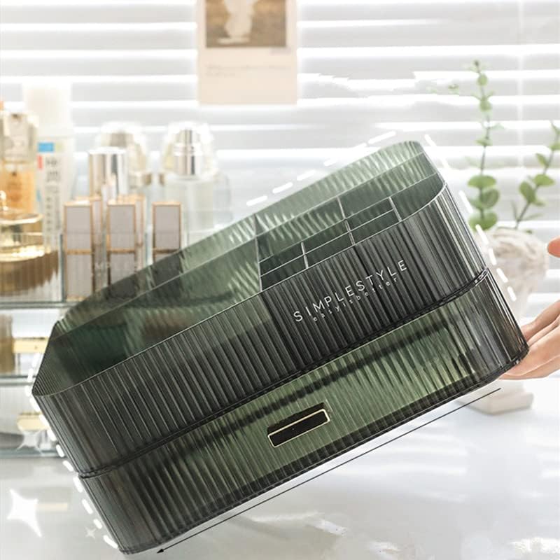 Makeup Organizer with Stackable Drawer, Skincare Cosmetics Organizer, Bathroom Vanity Organizer and Storage, Cosmetic Display Cases (Green)