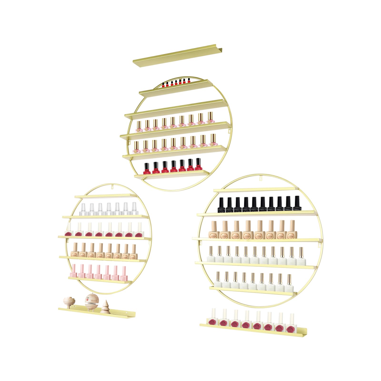 Netcoin Nail Polish Rack Organizer, Wall Mounted Round Shape Nail Polish Storage Rack, Metal Nail Polish Organizer Nail Polish Wall Shelves for Home