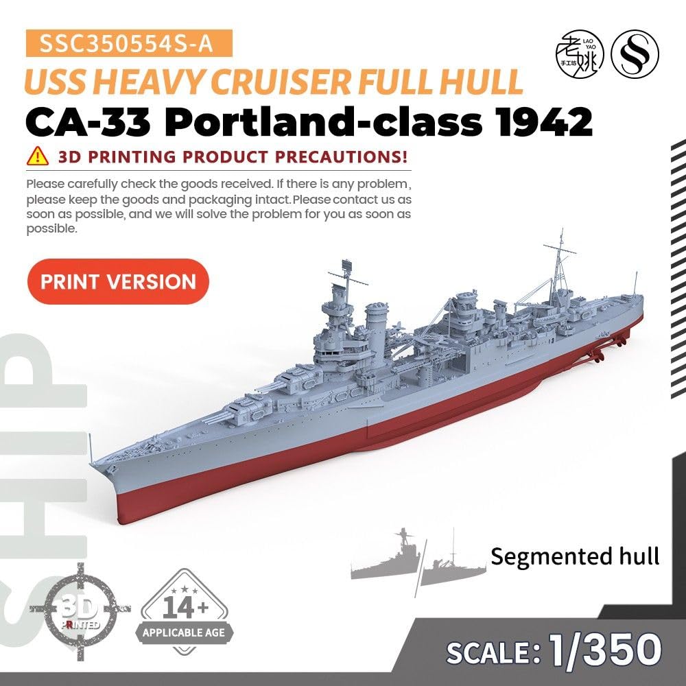 Zestaw modeli do ciężkiego krążownika klasy Portland USS CA-33 1942 z pełnym kadłubem