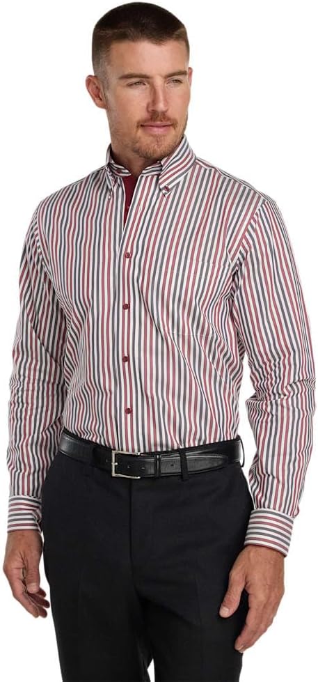 Paul Fredrick Men's Classic Fit Comfort Stretch Non-Iron Stripe Dress Shirt - Image 2