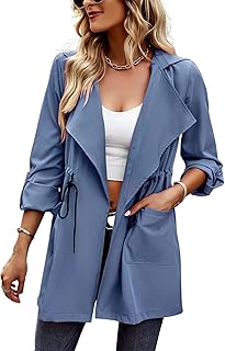 Lazutom Gabardina casual con frente abierto con cordón y solapa con muesca para mujer