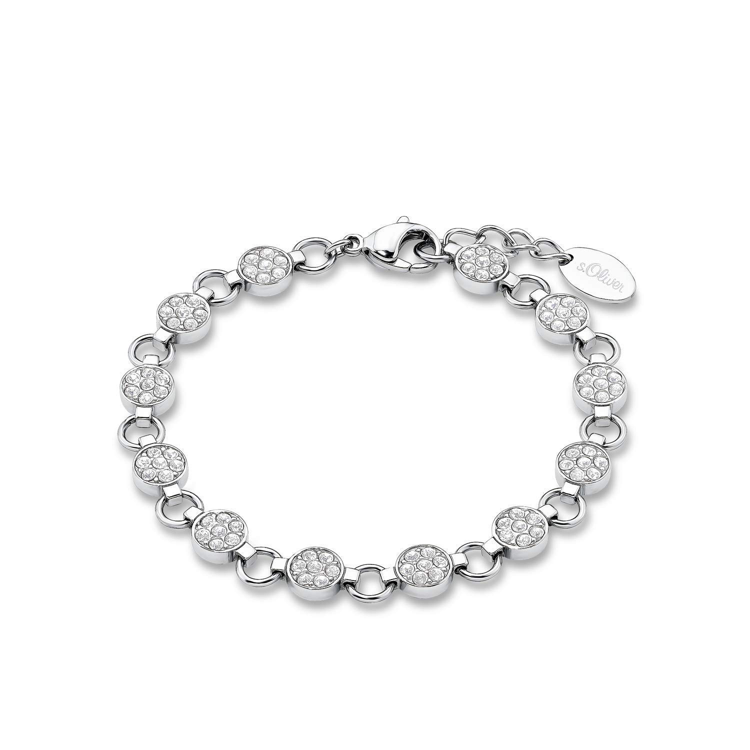 s.Oliver Pulsera, Joyas para el brazo, con Cristal, 18,5+3 cm, Plata, Se presenta en un estuche de regalo de joyería, 9078486