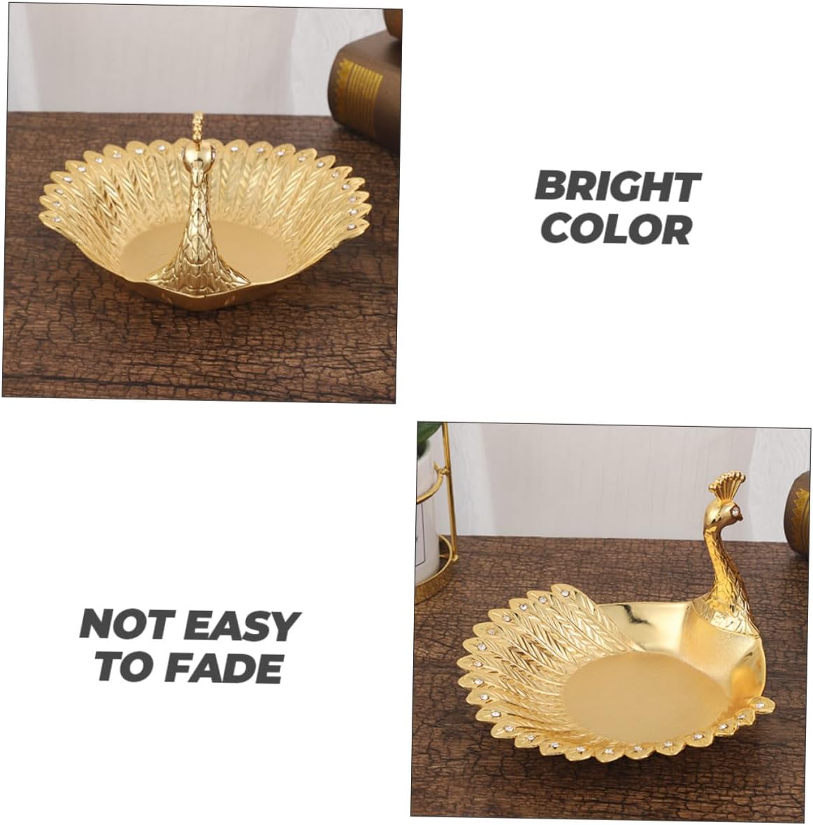 OSALADI Metallic Peacock Fruit Dish Zinc Alloy Snack Plate Decorative Serving Tray for Home Decor and Housewarming
