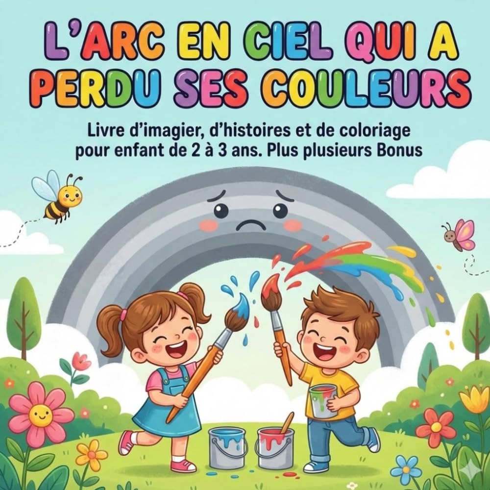L’arc en ciel qui a perdu ses couleurs: Livre d’imagier, d’histoires et de coloriage pour enfant de 2 à 3 ans. Plus plusieurs Bonus