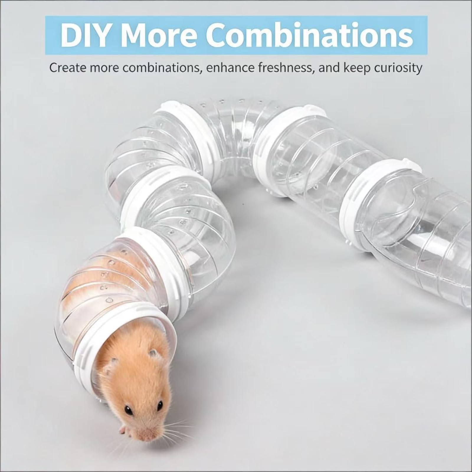 Túnel y kit de conexión para hámsters 2 juegos transparentes exteriores de plástico accesorios, cobayas y pequeños animales domésticos para ratón, hámster, rata y