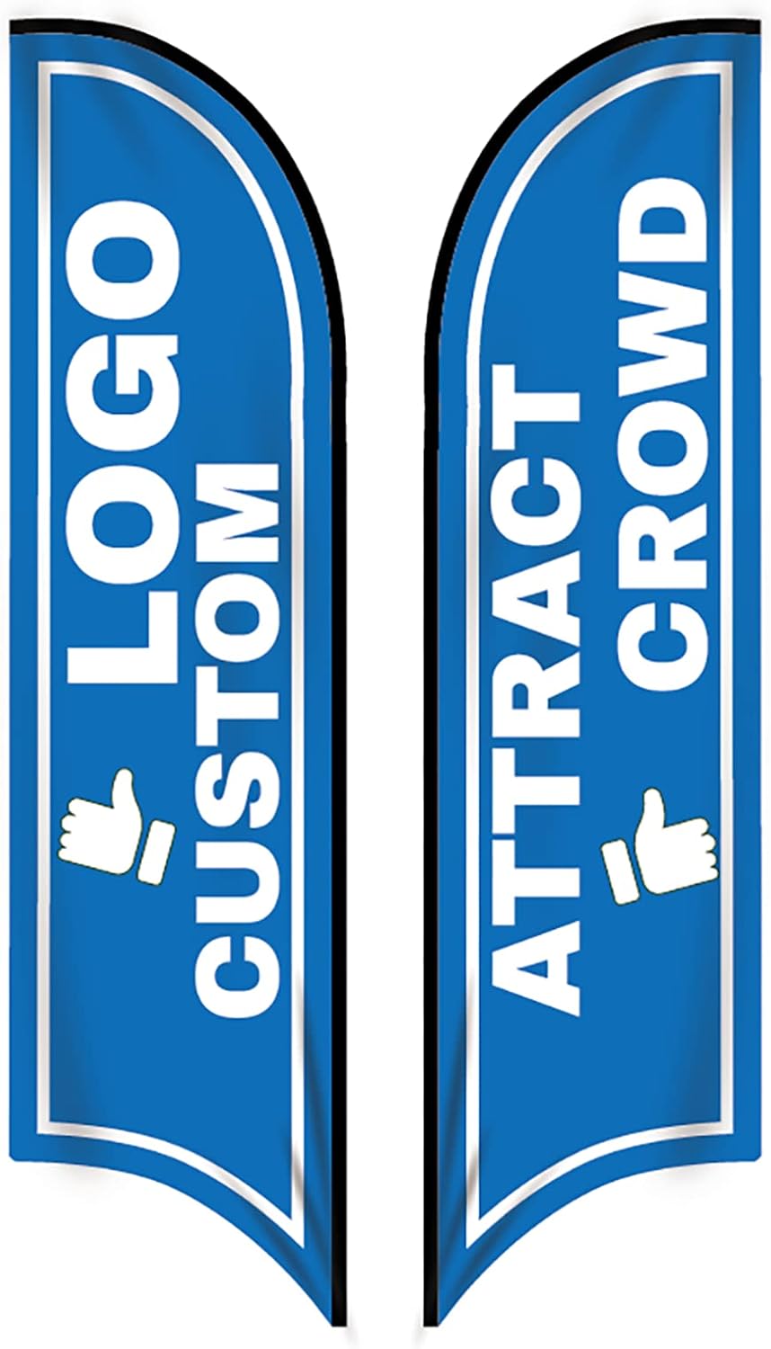 Double Sided Custom Feather Flag Kit with Poles, Stake, Base for Outdoor Indoor Business Church Food Salon Event