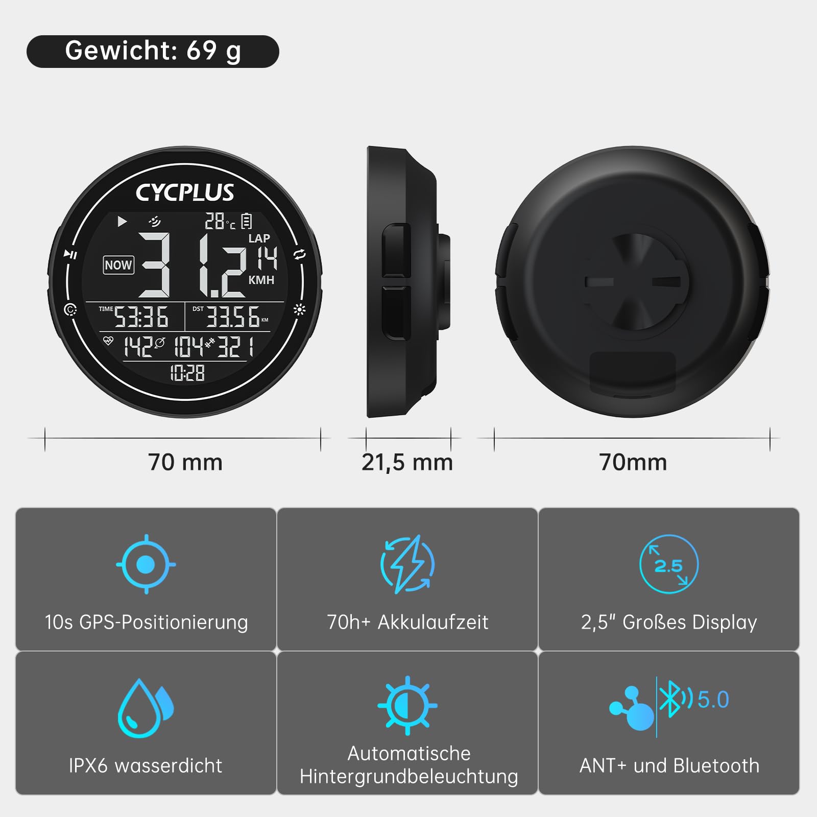 CYCPLUS Fahrradcomputer GPS Fahrradtacho Kabellos, Wasserdicht IPX6 Fahrrad Computer ANT+ Drahtloser Radcomputer, Rennrad Bluetooth 5.0 und Kilometerzähler, kompatible mit Strava (Neu Aufgerüstet)