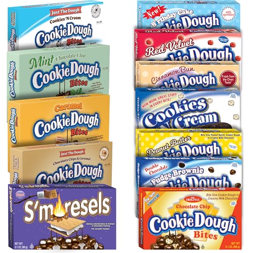 Cookie Dough Bites | 3.1 oz 12 Flavor Variety | Chocolate Chip, Birthday Cake, Caramel, Fudge...