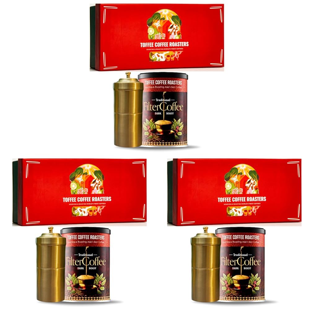Toffee Coffee Roasters | South Indian Filter Coffee Gift Set | Filter Coffee & Brass Filter Coffee Maker | Gifting, Corporate Bulk Gifting | As Seen on Shark Tank (Pack of 3)-image-14