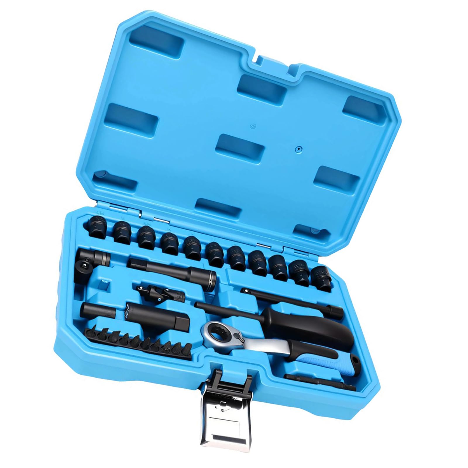 Zbiianxer 31 Piece Set Pass Through Socket Set Featuring 12 Point Design Bidirectional Ratchet 8Mm To 24Mm Power Tools Heavy Duty Socket Set Bidirectional Ratcheting