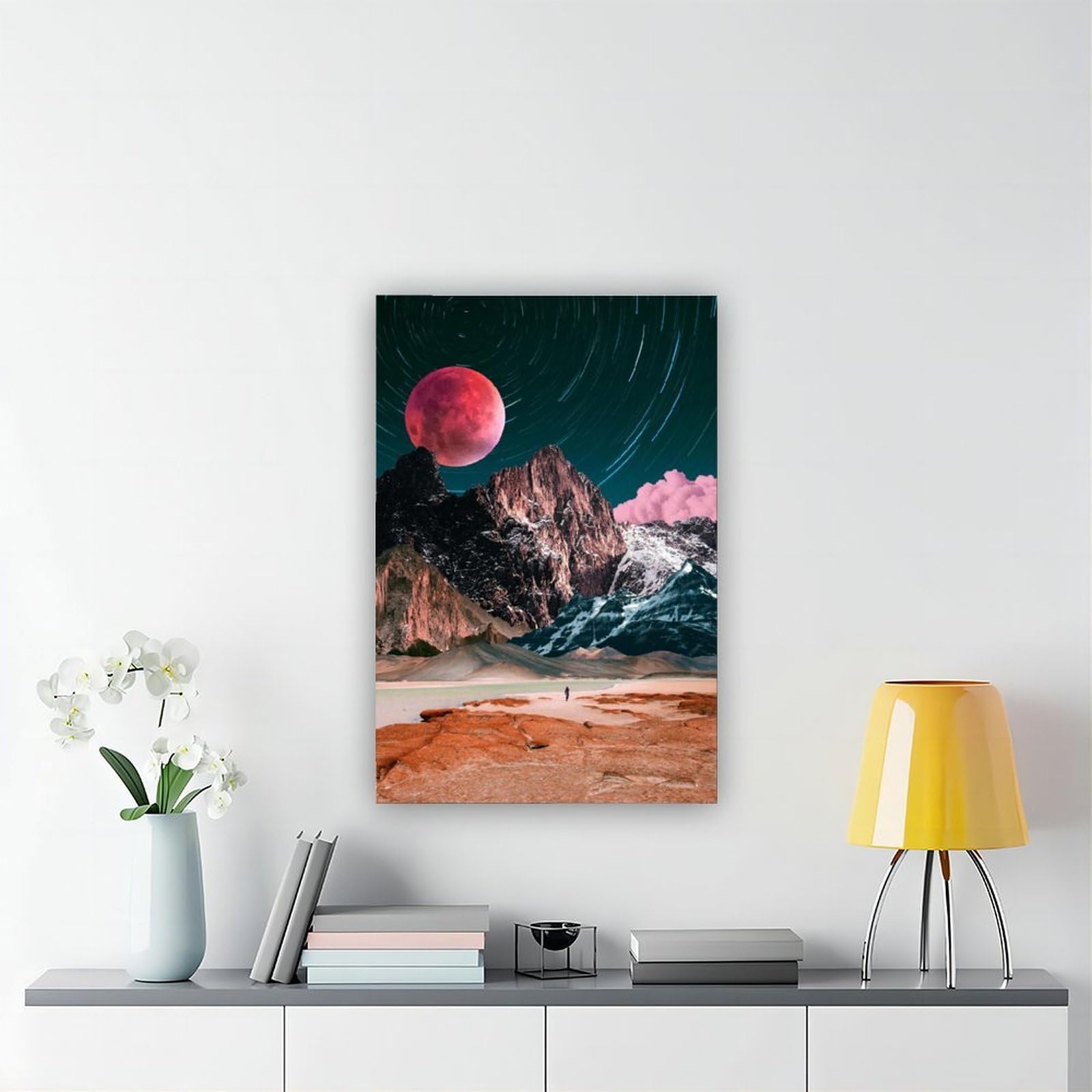WRTYVE Poster su tela con paesaggio montano surreale, per dormitorio, decorazione regalo
