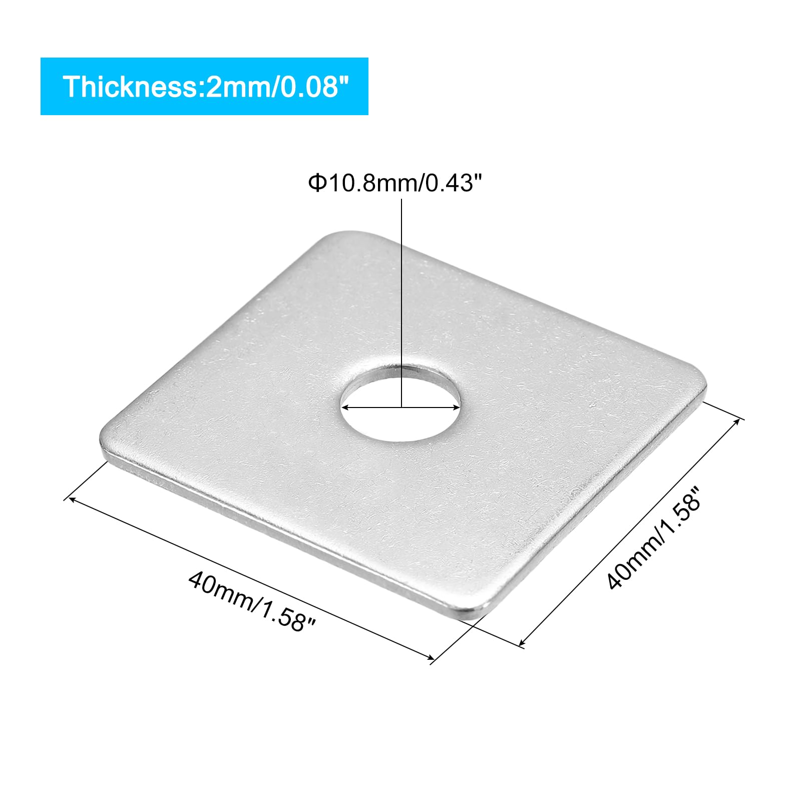 sourcing map Quadratische Unterlegscheiben, 15 Stück, M10 x 40 x 40 x 2 mm, 304 Edelstahl, quadratische Unterlegscheiben, flache Unterlegscheiben, Abstandshalter Dichtung für Hardware-Befestigung