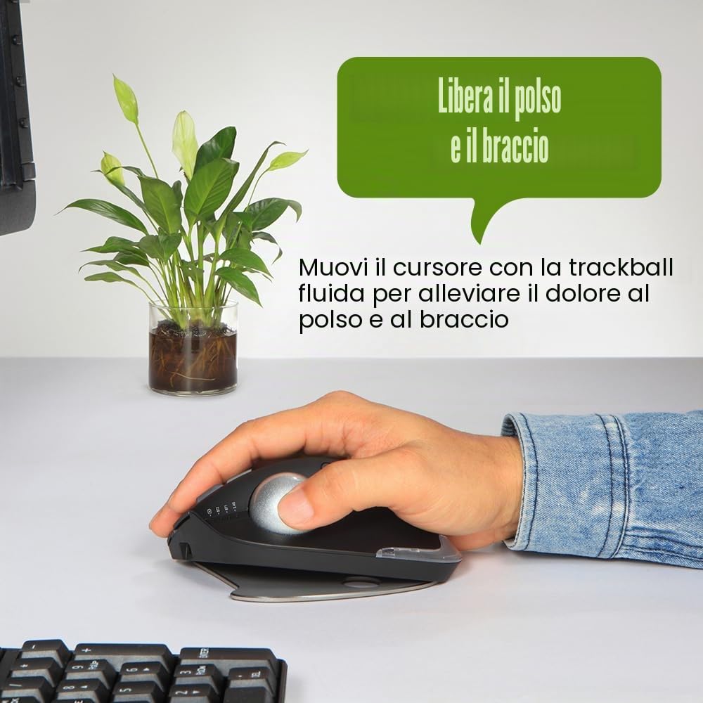 zelotes Mouse Trackball Bluetooth Wireless,Ricaricabile,4800DPI,8 Pulsanti,BT 5.0/3.0 + 2.4G,LED,Design Ergonomico,Mouse Senza Fili per PC,Laptop,Tablets,Nero