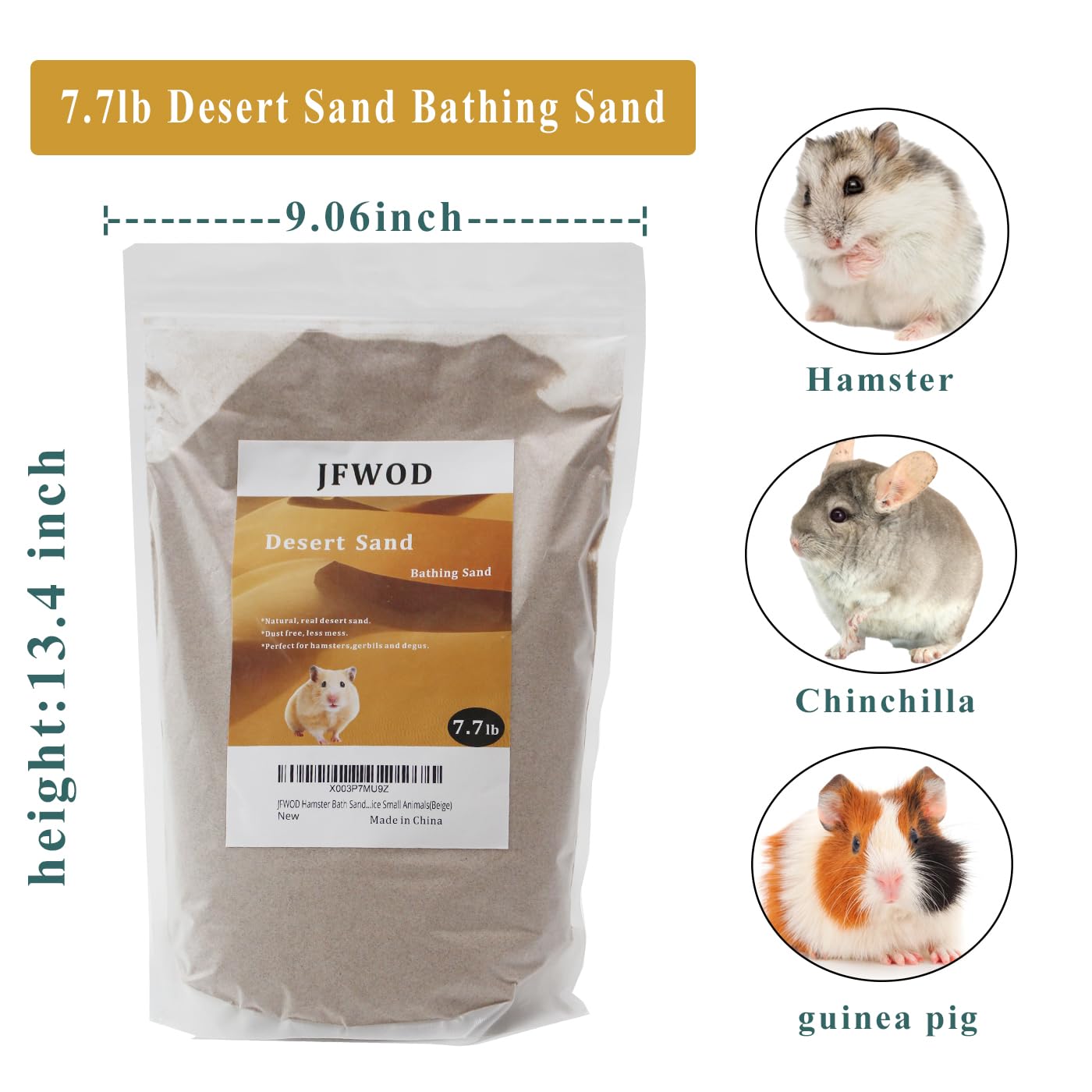 Arena de baño para hámster, arena del desierto sin polvo o arena para orinal para hámster, chinchillas, jerbo, ratones sirios pequeños (beige)