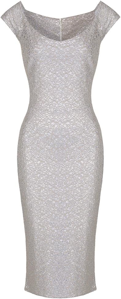 PRETTY KITTY Fashion 40s Gold Silver Sparkle Pencil Wiggle Dress