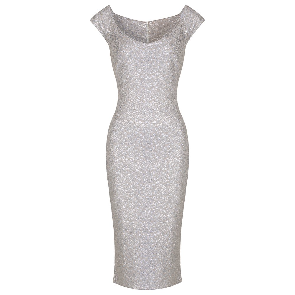 PRETTY KITTY Fashion 40s Gold Silver Sparkle Pencil Wiggle Dress