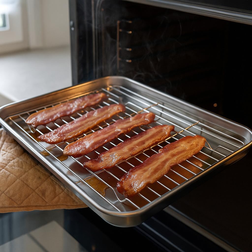Baking Tray with Cooling Rack, Stainless Steel Rectangular Baking Mould, Cake Tray, Oven Tray with Cooling Rack for Baking, Cake Rack for Roasting, Serving, Non-Toxic, Dishwasher Safe, 31 x