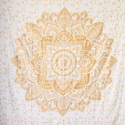 MOMOMUS Wandteppich Mandala - Golden - 100% Baumwolle, Aesthetic, Mehrzweck (Weißgold E, 210x230 cm)