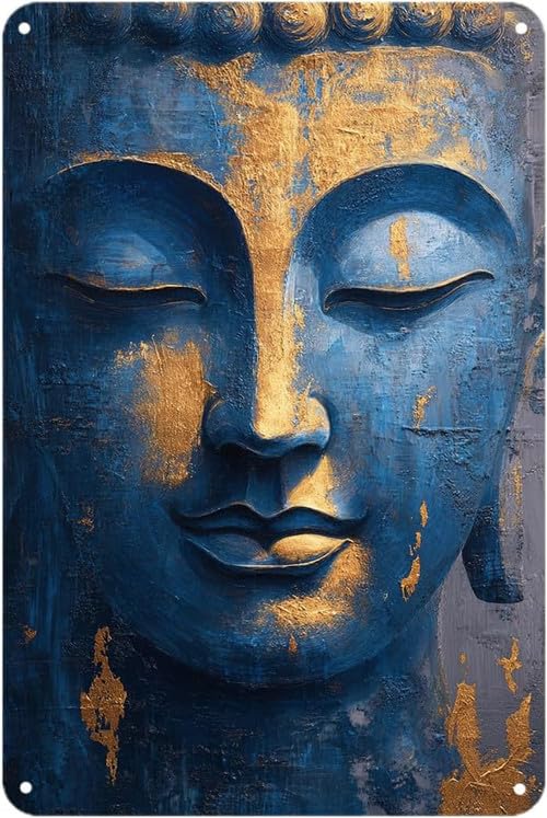 Horienteeon Buddha Face Sign 20x30cm Aluminum Vintage Spiritual Art Metal Sign Print Aesthetic Room Decoration for Home Bedroom Kitchen Bar Coffee Bathroom Indoor Outdoor Wall Decor